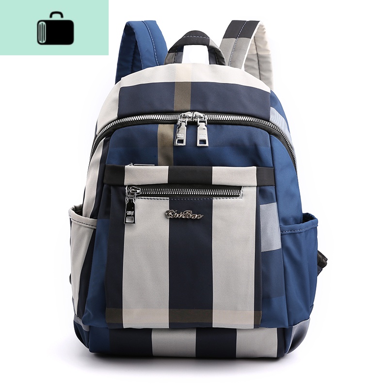 双肩包女2020新款韩版时尚帆布百搭尼龙牛津布书包双肩背包大容量NEWLAKE 深蓝格纹