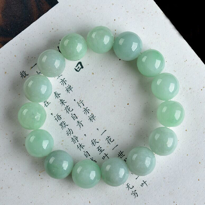 翡翠手链圆珠手环男女款阳绿手串佛珠手饰品 带证书送女朋友七夕情人节礼物