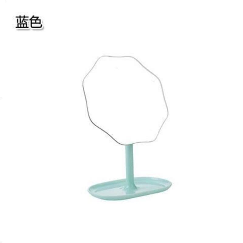 欧式爱心双面化妆镜便携台式梳妆镜宿舍美妆镜子高清公主镜 蓝色梅花单面镜子带收纳盘(送梳子)图片