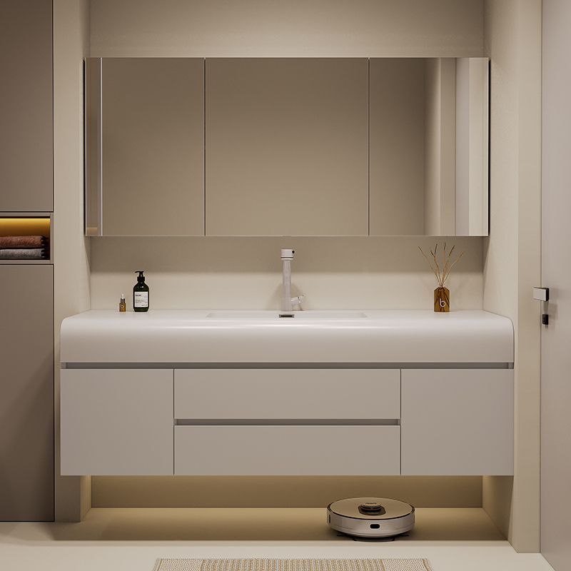 免漆实木洗漱台家用卫生间洗手盆洗脸盆柜组合卫浴柜吊柜挂墙式yp80