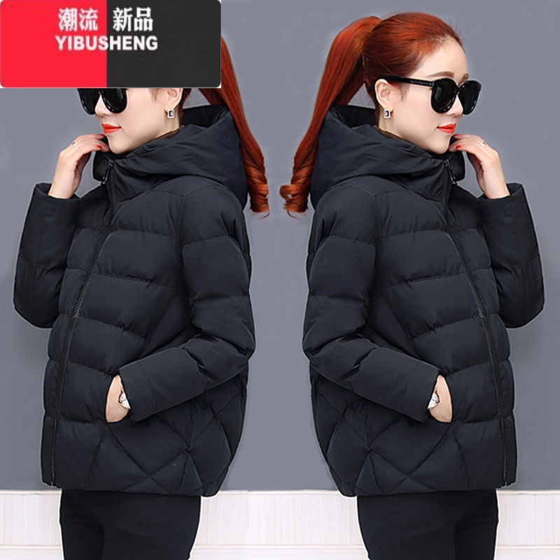 YIBUSHENG冬季加厚短款棉衣女韩版宽松连帽棉服女装百搭小棉袄显瘦冬装外短 XL105-115斤 黑色