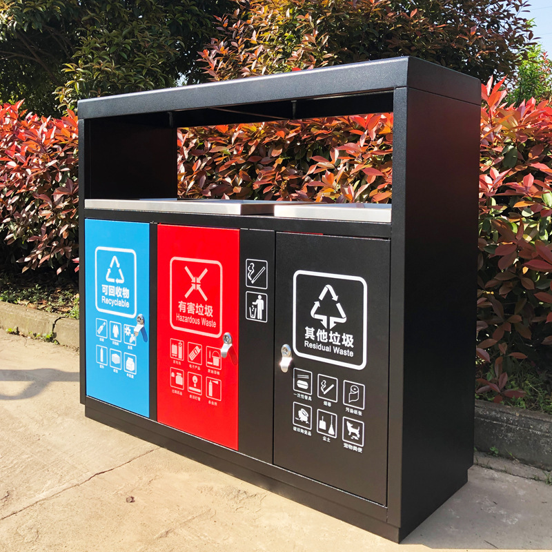 户外不锈钢垃圾桶商用小区街道公园果皮箱环卫分类垃圾箱高清大图