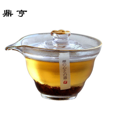 鼎亨盖碗手工日式锤纹玻璃三才盖碗整套描金大号功夫泡茶具一人手