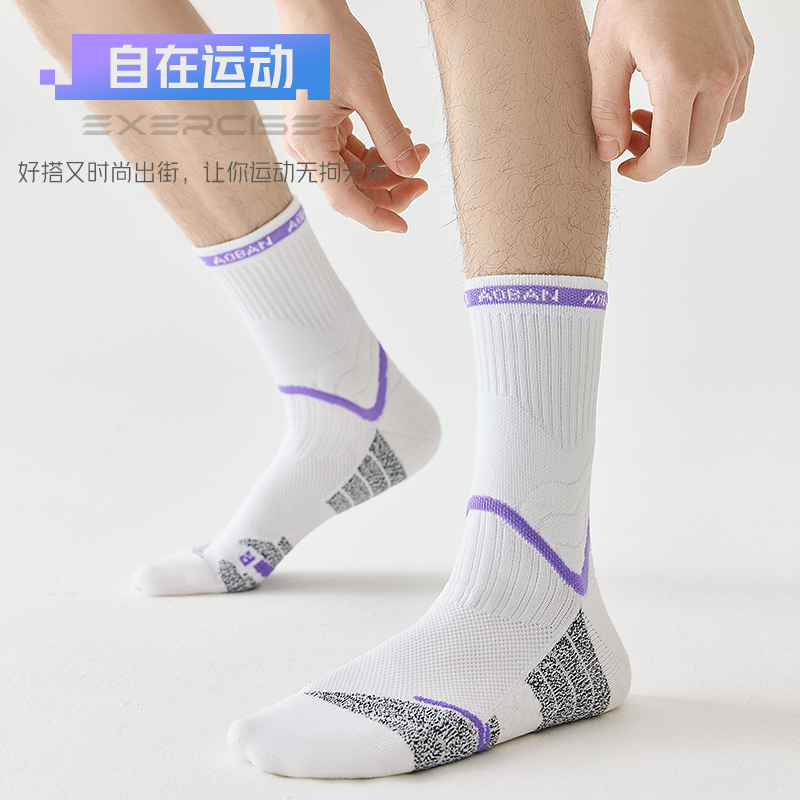 舒跑专业篮球运动袜子男款中筒春夏季毛巾底耐磨袜子球员版男士高清大图