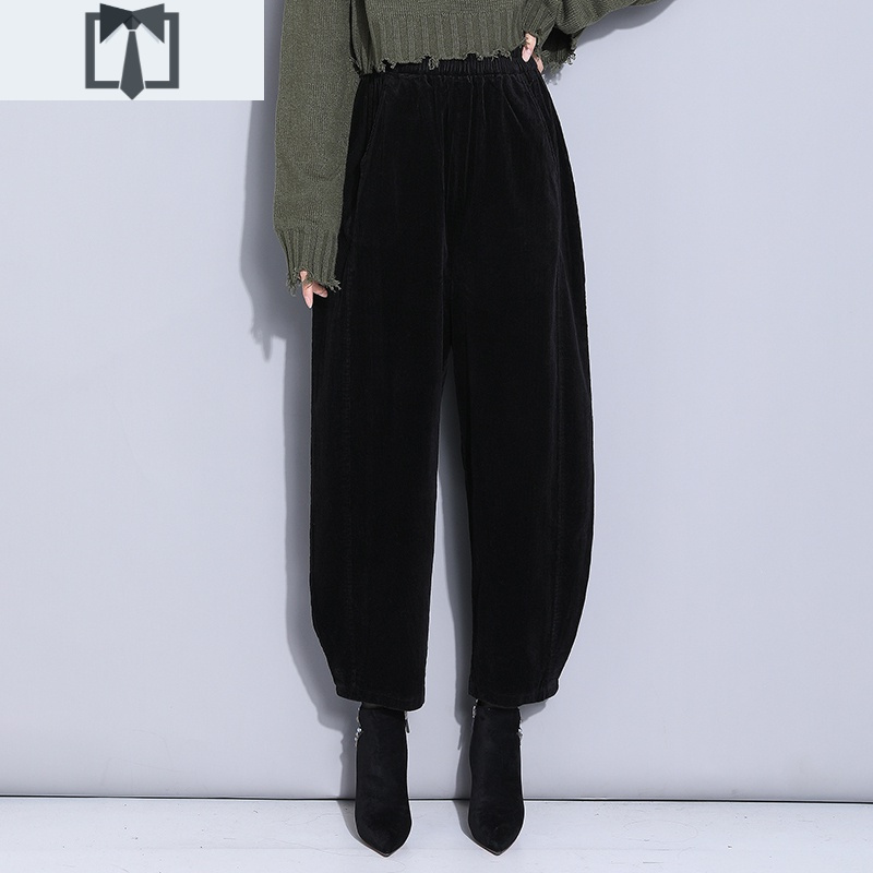 SUNTEK设计感宽松灯笼裤灯芯绒哈伦裤女2020秋冬新款萝卜裤细条绒九分裤休闲裤