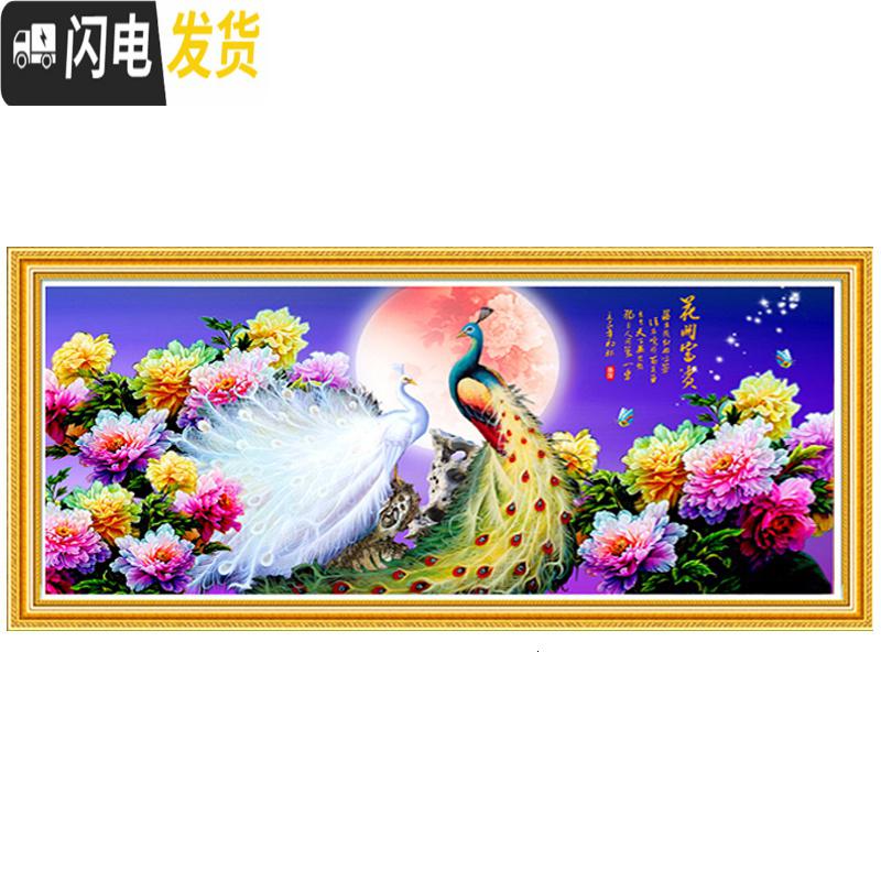 三维工匠钻石画新款大幅客厅满钻花好月圆孔雀贴砖2019大气自己 炫彩魔方+异形[220*90厘米]多送钻量30满十字绣高清大图