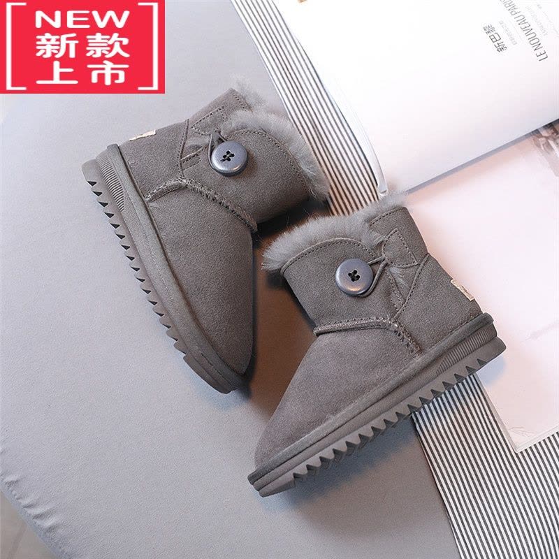 可莉允一体儿童雪地靴男女童短靴子冬季中大童加厚亲子雪地棉女防水图片