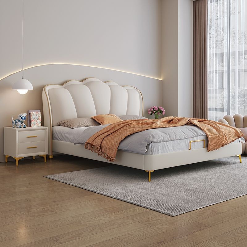 法式奶油风花瓣床真皮主卧大床轻奢现代简约公主风双人床