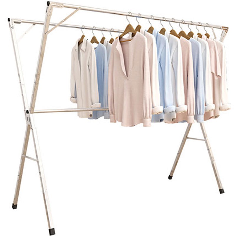 落地晾衣架卧室移动挂衣架阳台晾衣杆家用双杆式折叠晒衣架简约现活日