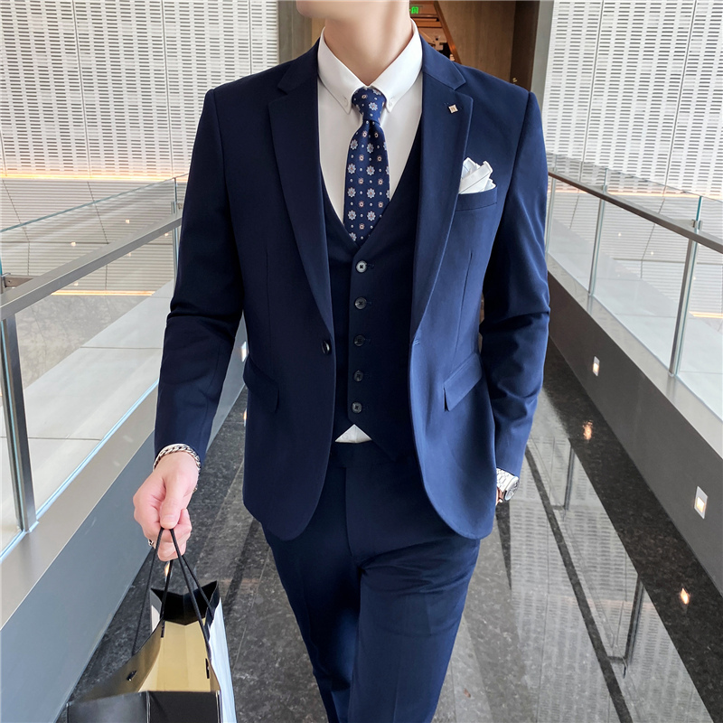 新郎结婚礼服伴郎服 韩版修身西装三件套 青年帅气商务休闲职业正装