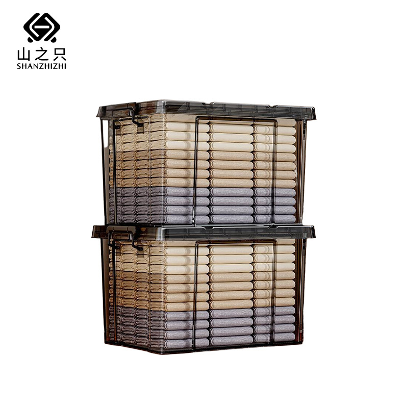 山之只 透黑色塑料收纳盒 52*38*32cm 个高清大图