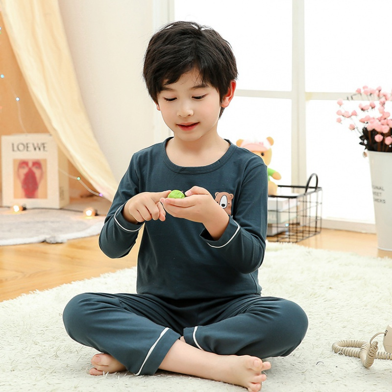 儿童睡衣春秋季男童男孩薄款家居服套装夏季棉长袖长裤中小童衫伊格