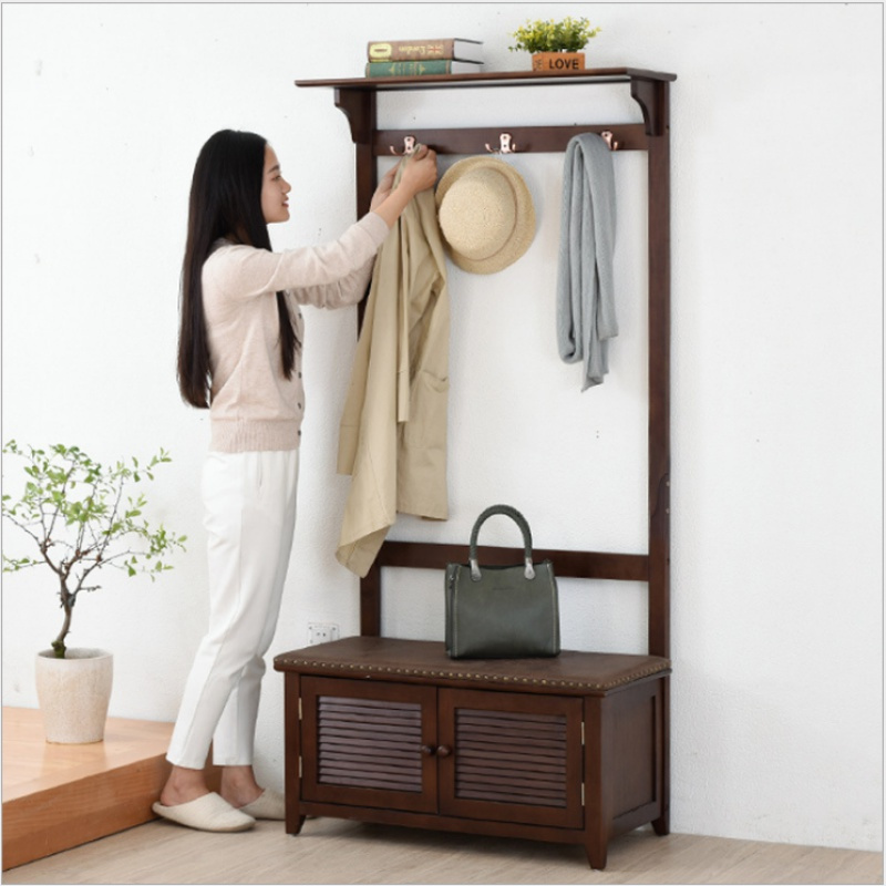 北欧鞋柜衣柜一体加换鞋凳式组合进闪电客家用放在家口木客厅衣架
