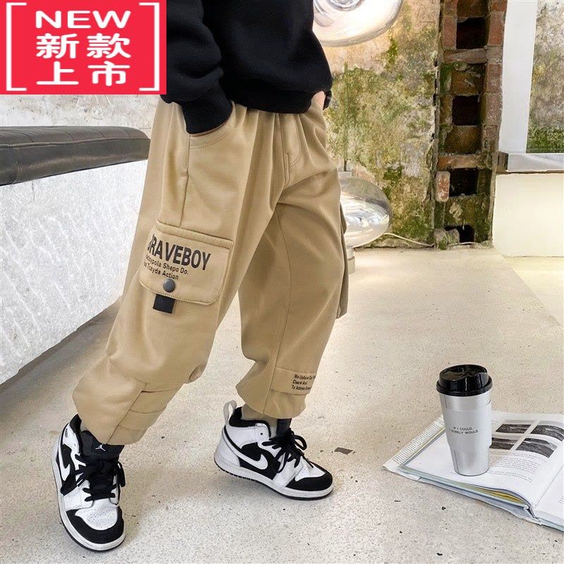 可莉允2022新款冬装长裤男童工装裤童装大童保暖裤子儿童加绒加厚休闲裤图片