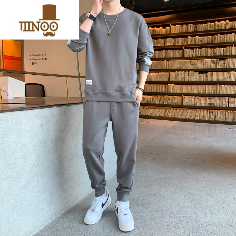 YANXU休闲运动套装男士圆领卫衣2023新款帅气男装一套搭配上衣服 0750深灰 2XL
