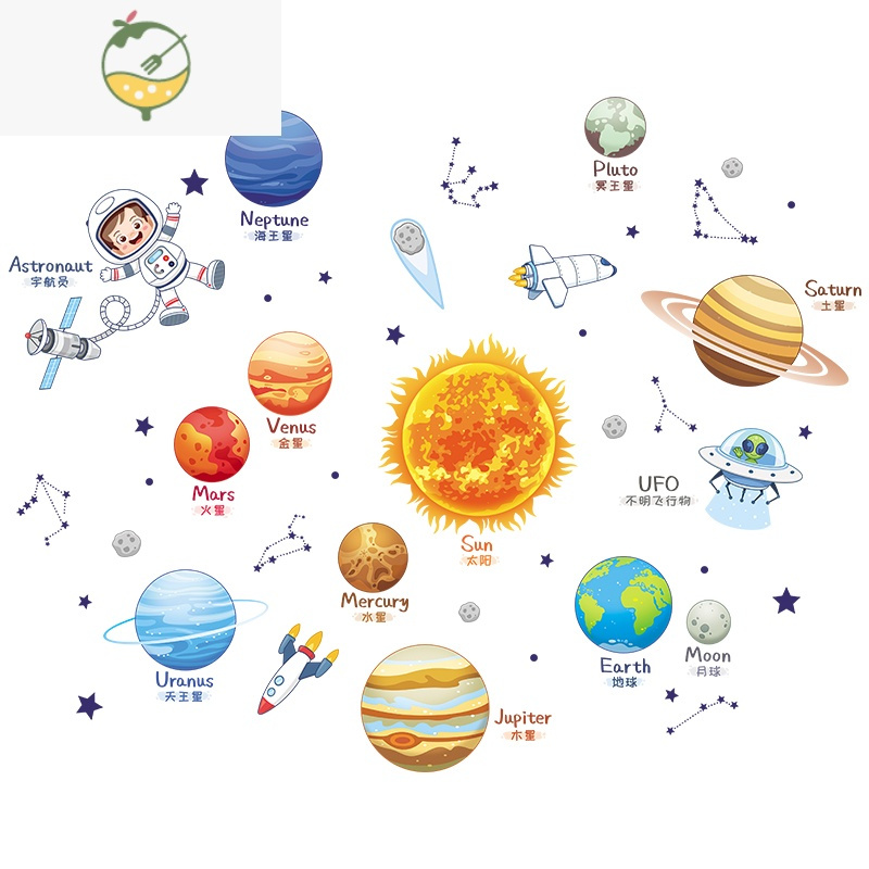 墙壁遮丑贴纸床头装饰太空主题墙上贴画墙贴遮挡i可爱星球特大视频