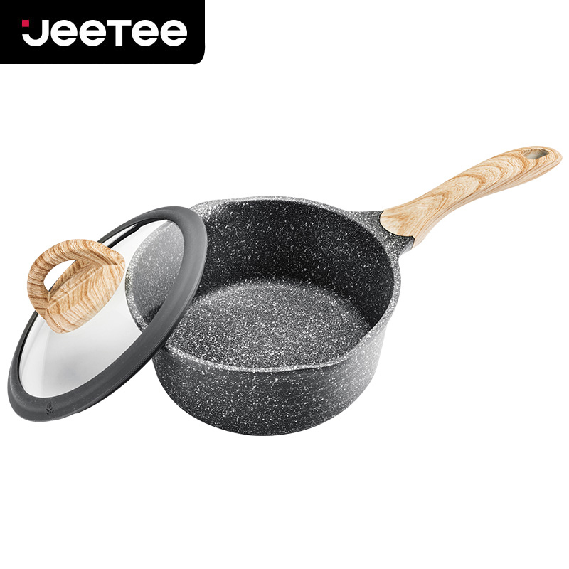 Jeetee吉特不粘少烟麦饭石奶锅不粘锅婴儿辅食锅煮粥泡面锅家用汤锅18cm电磁炉燃气灶通用MFNG002-18G硅胶盖