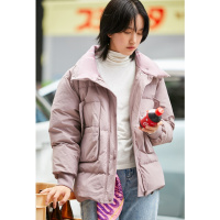 灰粉色短款羽绒服女立领2019秋装新款外套女冬宽松面包服太平鸟潮