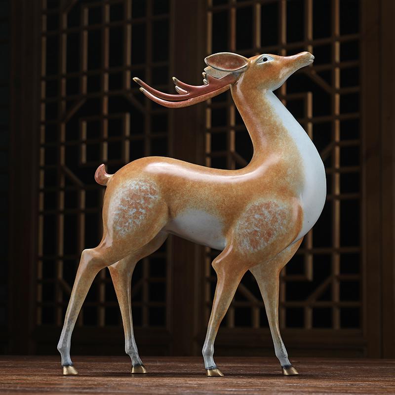 美帮汇全铜福寿鹿摆件客厅隔断博古架装饰品新中式壁柜茶几摆设高清大图