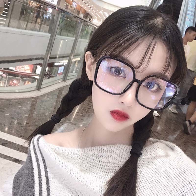 瘦小红书方形镜框眼镜框网红款女大韩版潮脸素颜显复古超大框黑色|大黑框-亮黑色 单眼镜