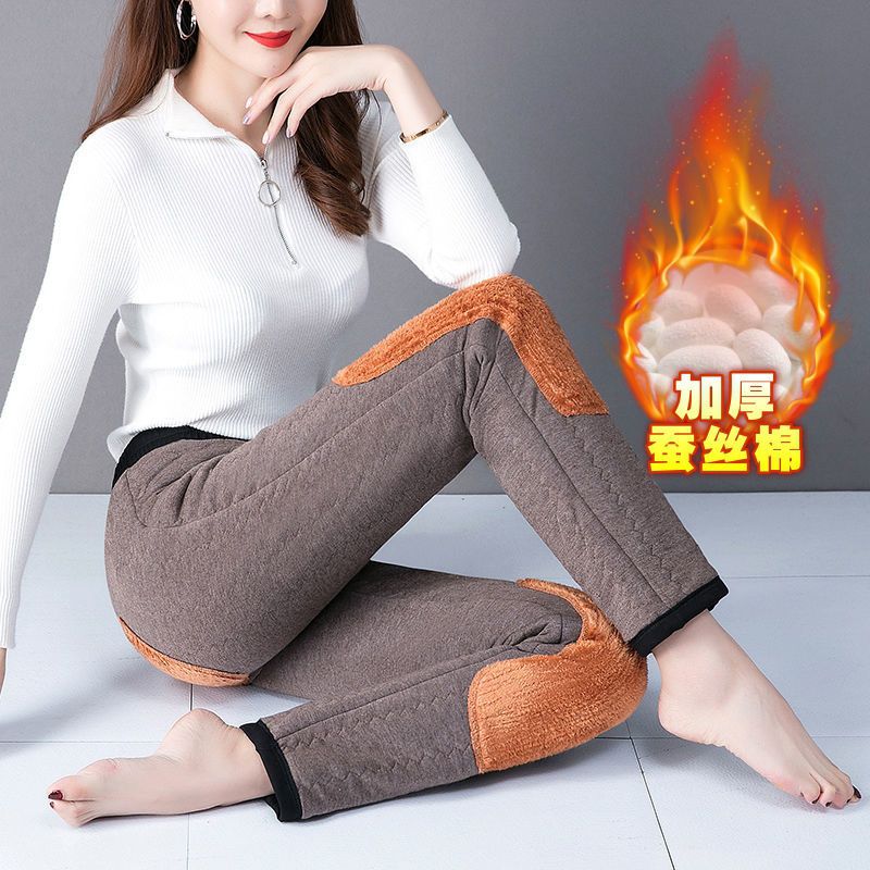 加厚蚕丝棉裤冬季新款高腰直筒中年妈妈保暖裤老年人棉裤外穿宽松