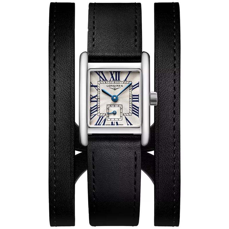 Longines/浪琴女士石英防水银色镶钻矩形皮带瑞士腕表mm高清大图