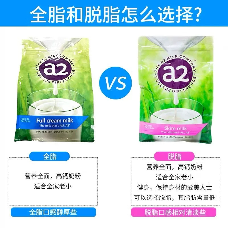 澳洲进口 a2成人脱脂奶粉高β-酪蛋白儿童青少年中老年奶粉 1kg高清大图