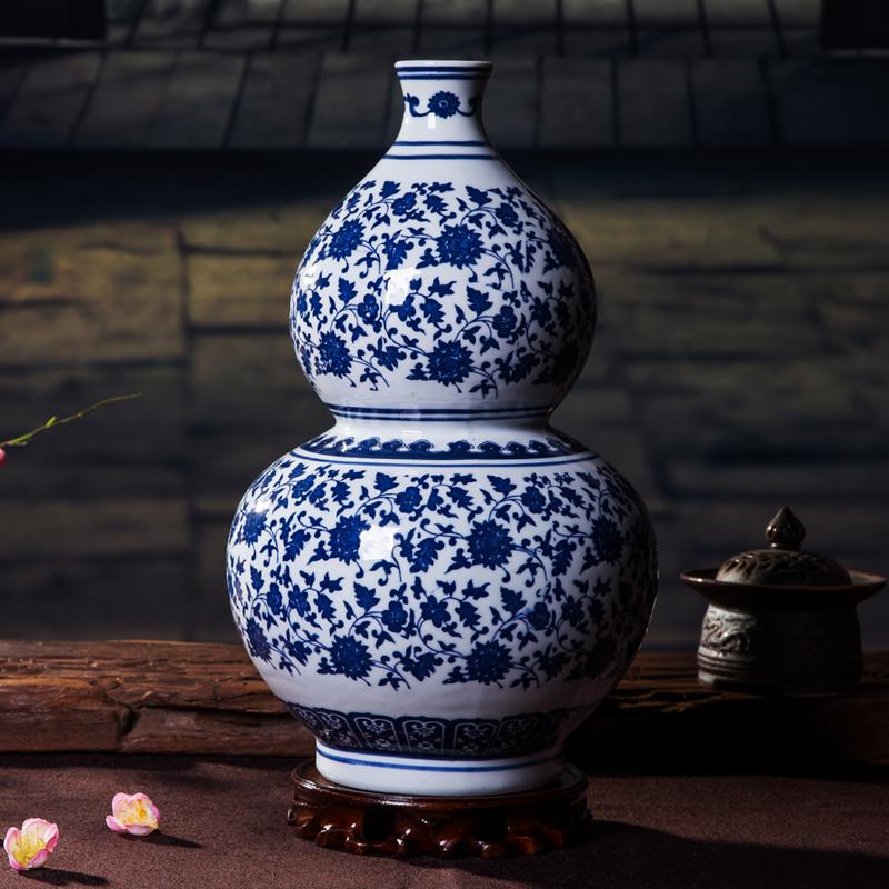 景德镇陶瓷器家居装饰品中式小花瓶仿古青花瓷博古架电视酒柜摆件 三维工匠 冬瓜瓶高清大图