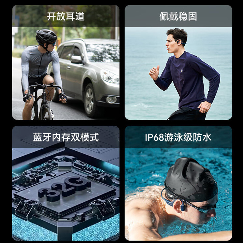 墨觉(MOJAWA)Terra 头戴式智能运动设备耳骨传导蓝牙运动耳机无线跑步骑行游泳8级防水32G内存-黑色