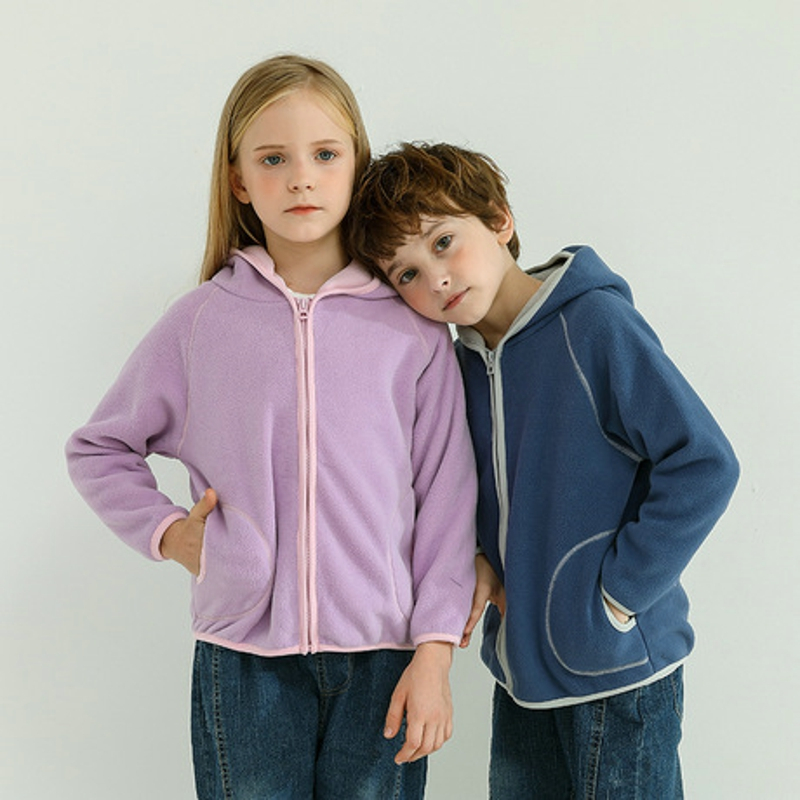 KIDS MAM&DAD秋冬男童女童加绒双层复合摇粒绒外套连帽中大童保暖上衣儿童外套