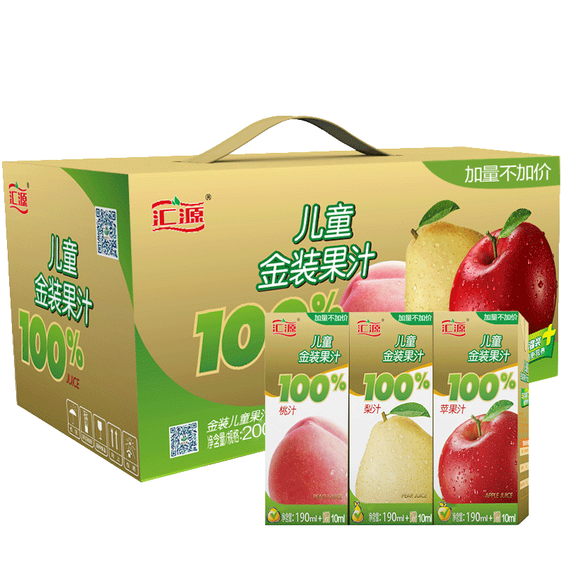 汇源果汁/果蔬汁 汇果汁100%金装礼盒190ml*15桃梨苹果12月产【价格