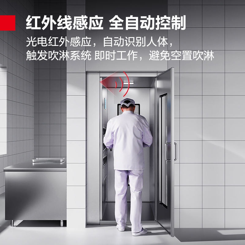 德玛仕(DEMASHI)不锈钢风淋室 三人单吹风淋通道食品厂工厂用风淋房风淋房红外感应DMS-FLS-D1700A2高清大图