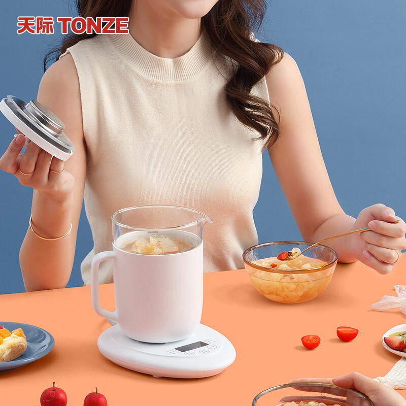 天际燕窝花茶炖盅全自动玻璃养生壶 家用多功能烧水保温温爱特杯办公室小型电热煮茶器BJH-D50EW(B) 白色