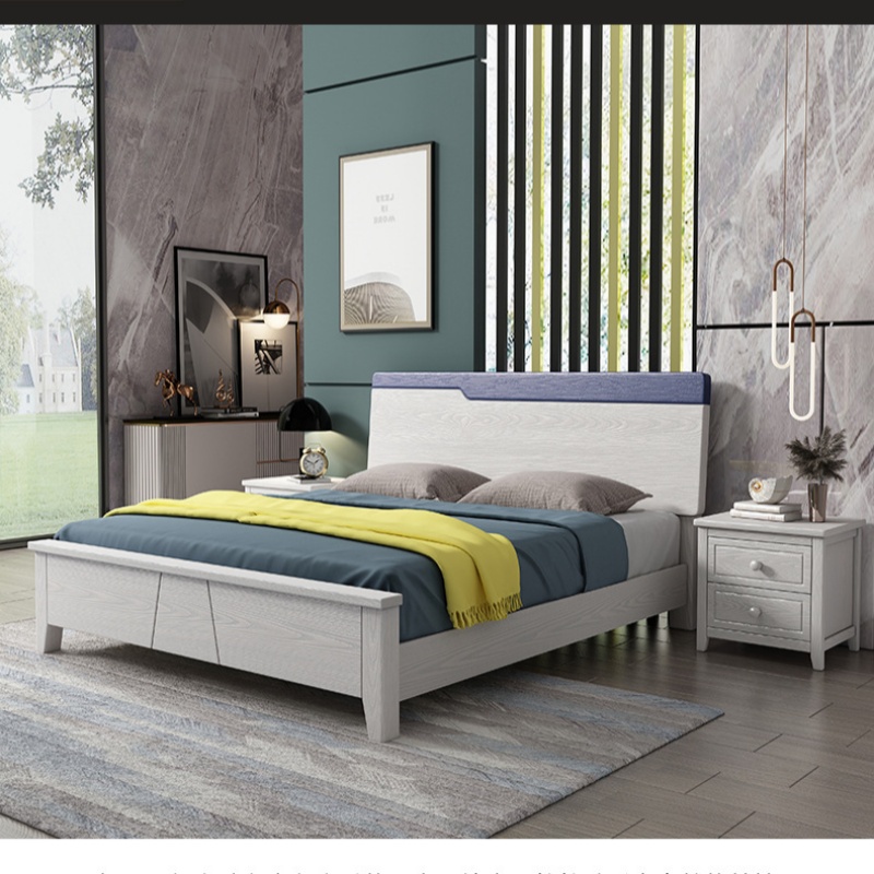 演发 实木床+柜+垫 1.5m 套高清大图