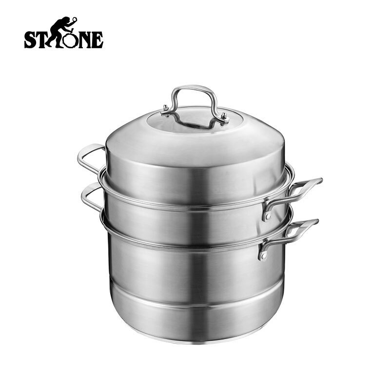 司顿(STONE) 蒸锅三层304不锈钢锅身大蒸笼高拱盖复底电磁炉燃气三层蒸锅STH071 三层蒸锅