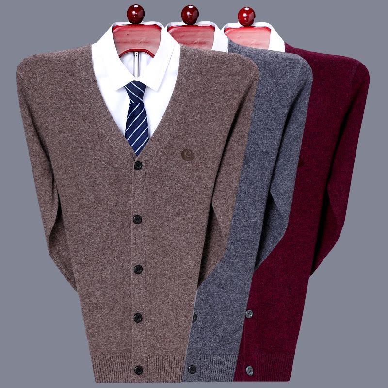 免费试穿 高端山羊绒衫男 V领扣子开衫冬装毛衣纯色外套中老年EERDS高端羊图片