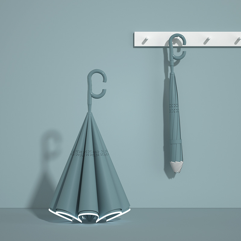 旭晴双层反向8骨直杆双层带反光条超大晴雨两用伞 暗夜绿（自动伞）