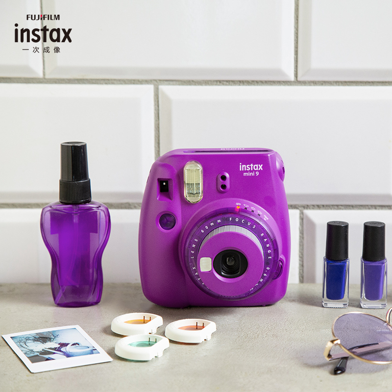 富士(FUJIFILM)INSTAX 一次成像 立拍立得 胶片相机 mini9葡萄紫果冻相机 套餐一(含10张相纸)
