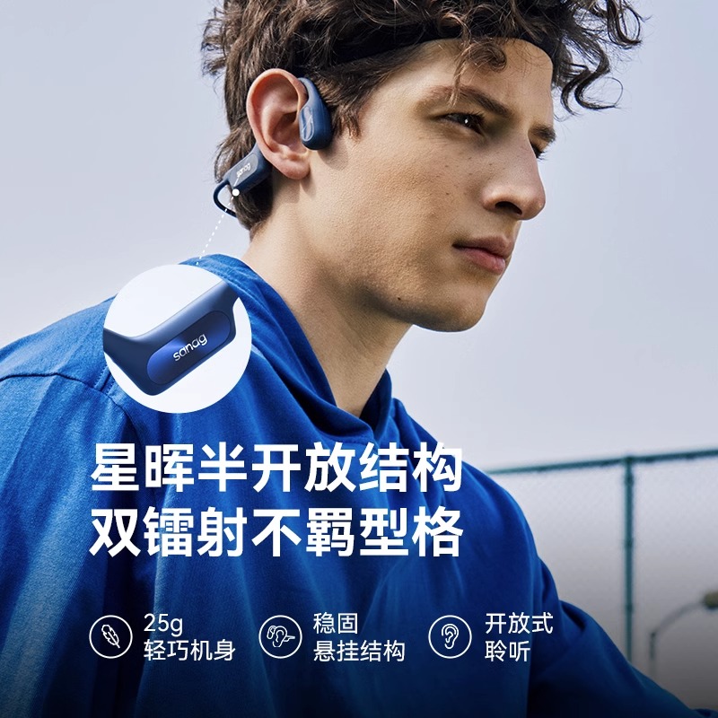 sanag塞那B51骨传导运动蓝牙耳机游泳防水无线不入耳专业跑步挂耳式高清大图