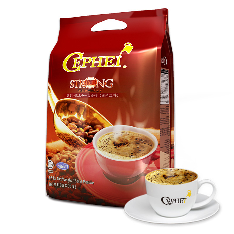 进口Cephei/奢啡奢斐特浓咖啡三合一速溶白咖啡粉50条800g*2袋装