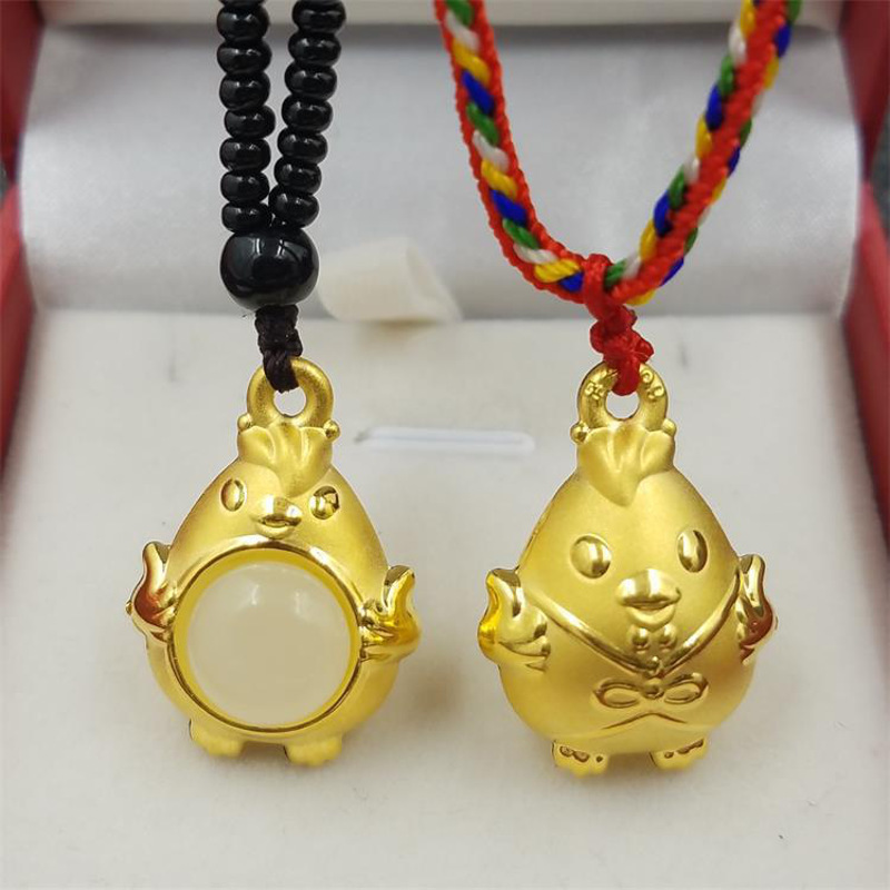 金镶玉坠和田玉镶3D黄金生肖鸡坠小萌鸡金包玉PTJWX1506送女朋友七夕情人节礼物