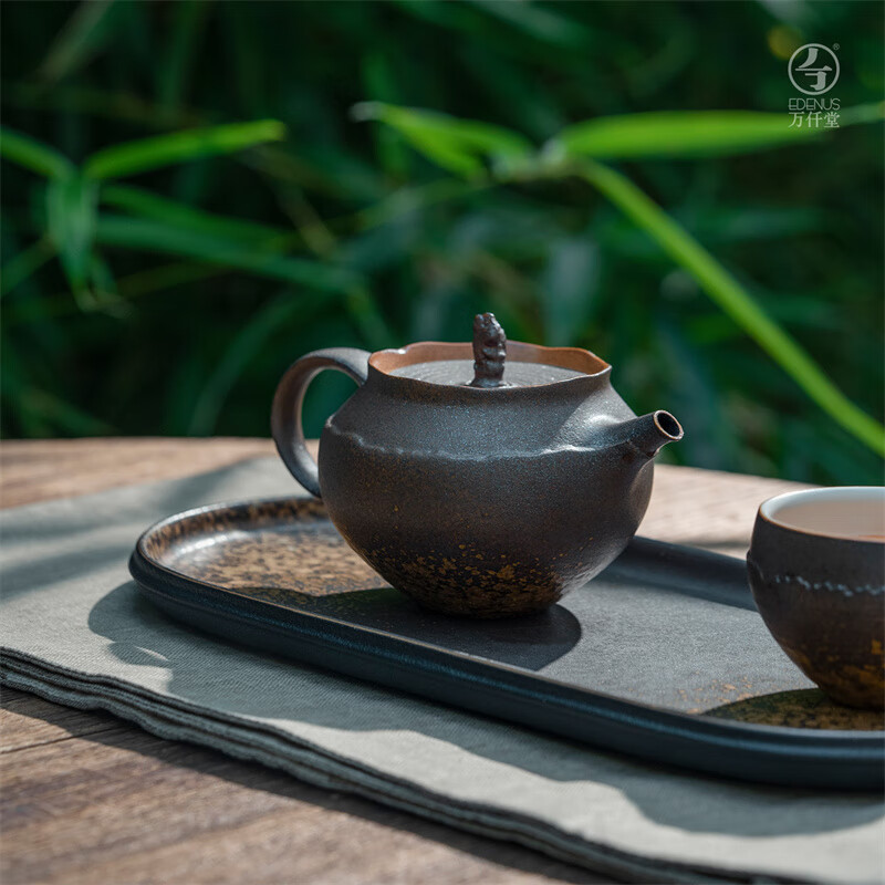 万仟堂(Edenus)整套茶具 高档送长辈家用带茶盘泡茶器全套礼盒 峰生水起·随手礼 黄锈釉(1壶2杯1盘1便携包)高清大图