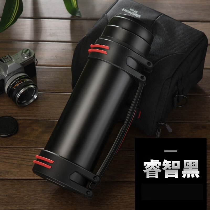 三极/Tri-polarTP3622大容量真空保温壶304不锈钢保温杯3000ml 【推拉盖+喝水碗+背带】睿智黑