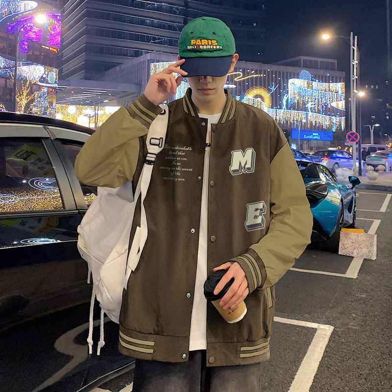 [2.5折价136元]唐狮外套男棒球服夹克外套男棒球领图案撞色男士外套新款秋季