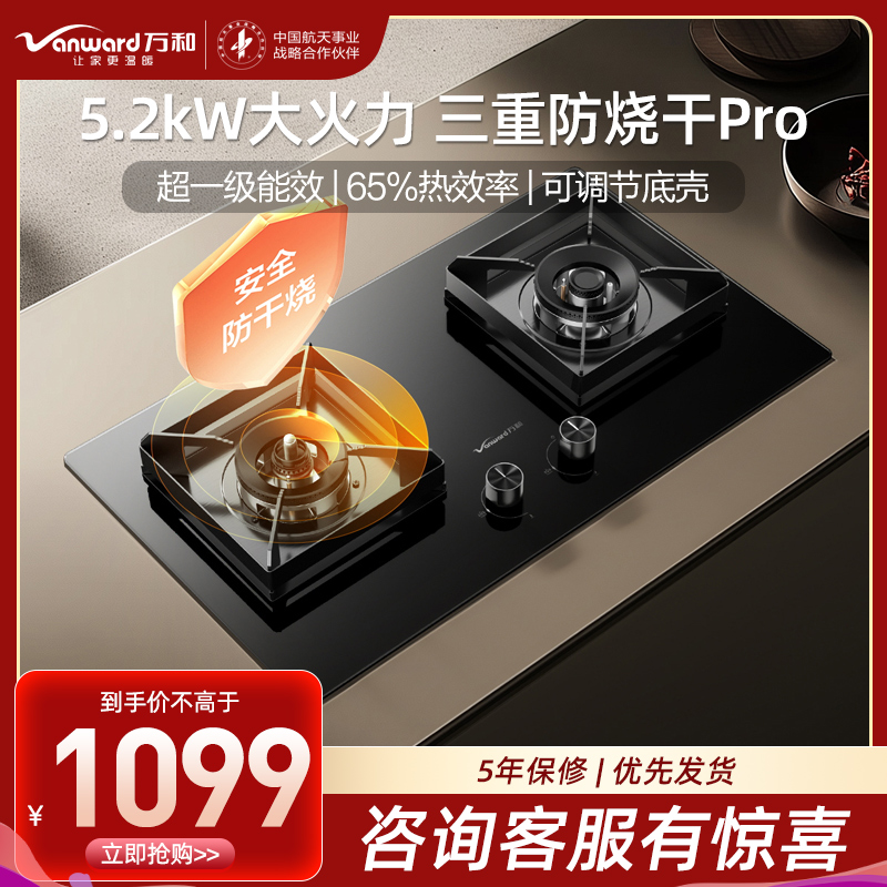 万和(Vanward)[小灶君B10 Pro·防干烧]天然气燃气灶5.2kW烟灶联动国家补贴20%嵌入式家用煤气双炉具