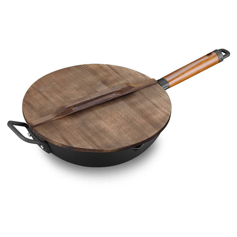不锈纯铁轻炒锅 CTN3205-5 木质手柄锅盖不锈纯铁炒锅32cm（单位：个）