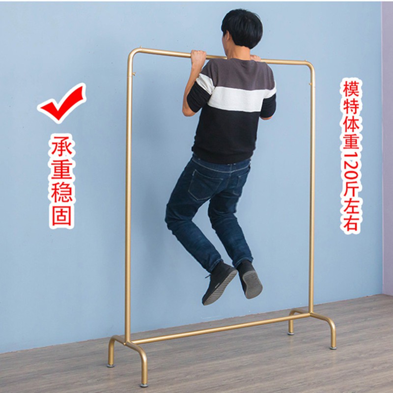 卧室衣架家用挂衣架子落地室内单杆式凉晾晒简易衣服可移动带滑轮 三维工匠 长150高135带轮纳米金色 1个高清大图