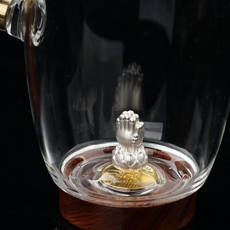 家柏饰(CORATED)玻璃茶海实木侧把公道杯镀金倒茶器D银饰分茶器礼盒190165z高清大图