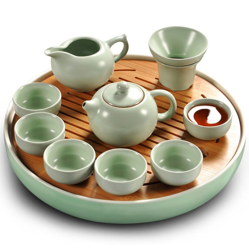 陶瓷功夫茶具简约茶盘家用套装日式竹制茶托盘迷你储水干泡小茶台多色多款生活日用家庭清洁生活日用家居器皿水具/水杯