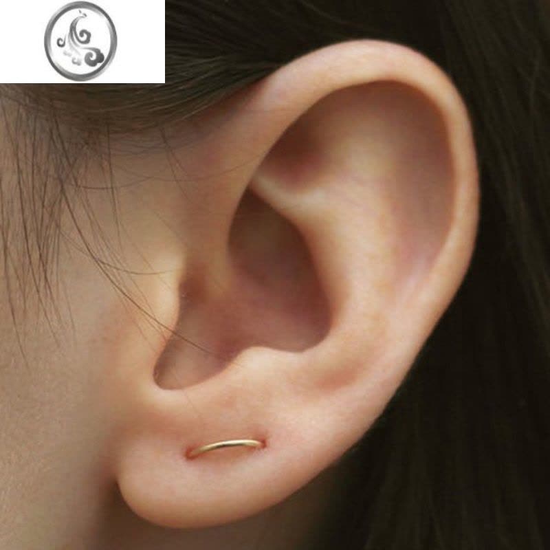 JiMi银银双耳洞耳钉弧形耳环欧美冷淡风ins耳钉14K包金多耳洞耳环耳钩图片